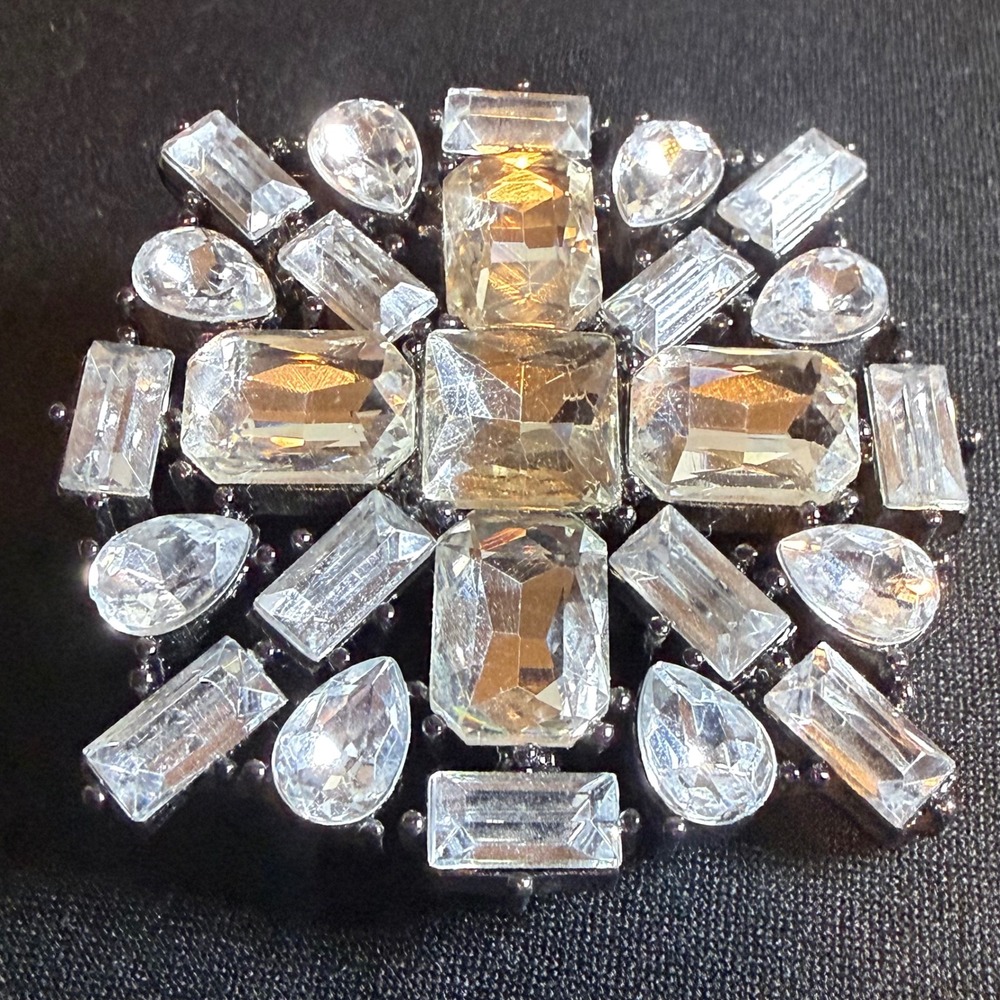 Vintage Rhinestone Brooch Pendant Champagne Clear Crystal Tone Convertible Pin